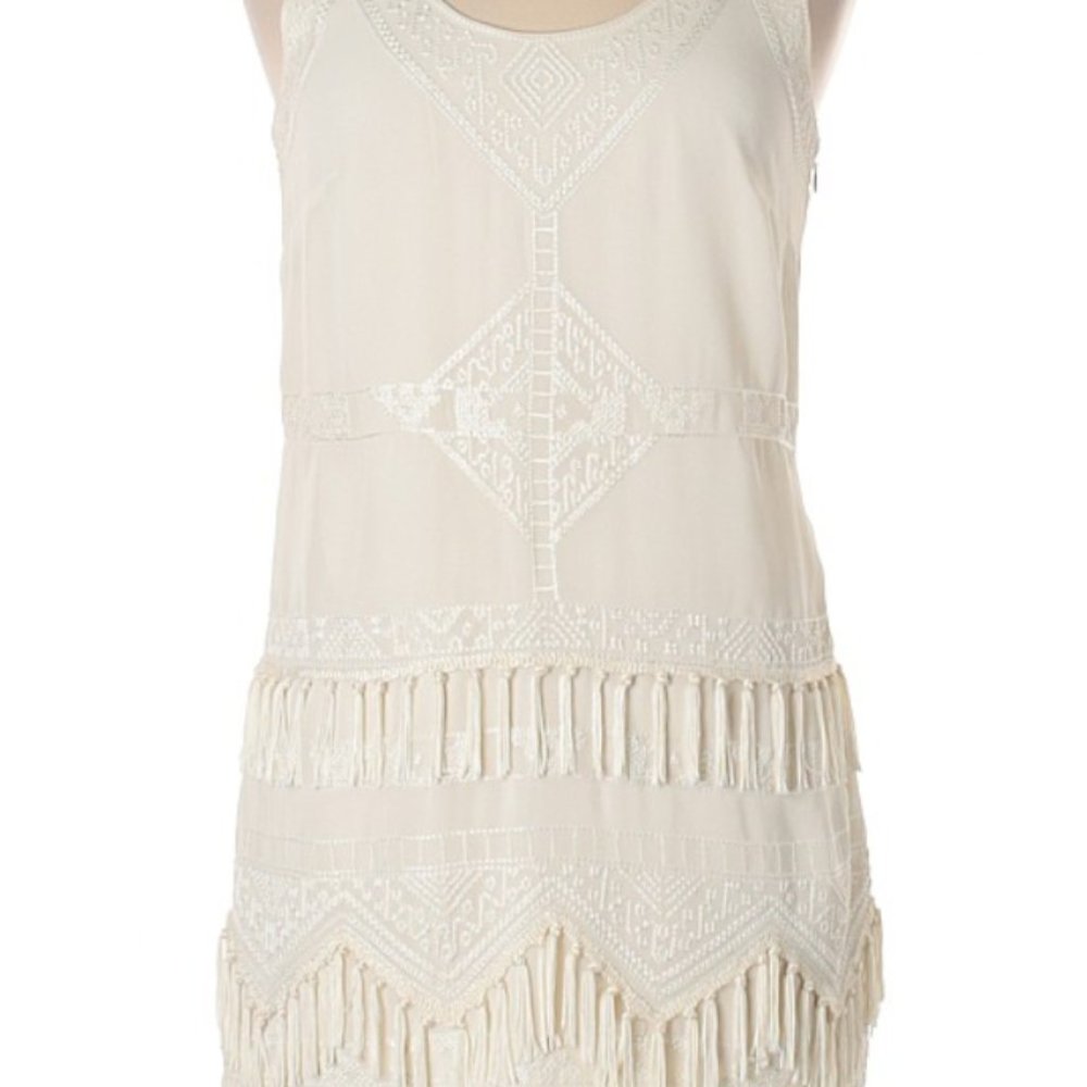 French Connection White Boho Tassel Dress NWT